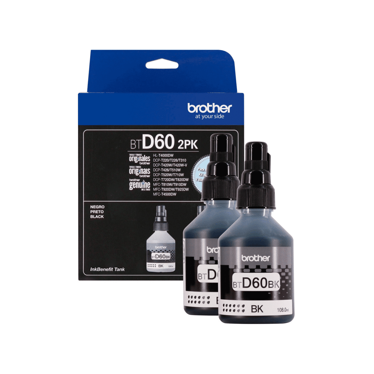 Pack de 2 botellas de Tinta Brother BTD60BK Negra Original