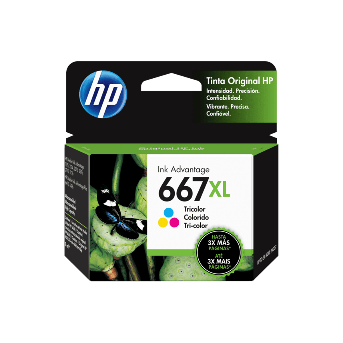 Caja del cartucho de tinta tricolor original HP 667XL (3YM78AL) para impresoras HP DeskJet.