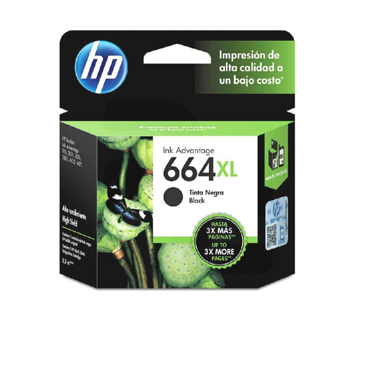 tinta 664xl hp negra con caja presentacion fondo blanco