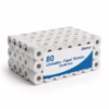 Pack de 80 rollos de papel térmico 55x40mm envueltos, mostrando claramente la cantidad y dimensiones.