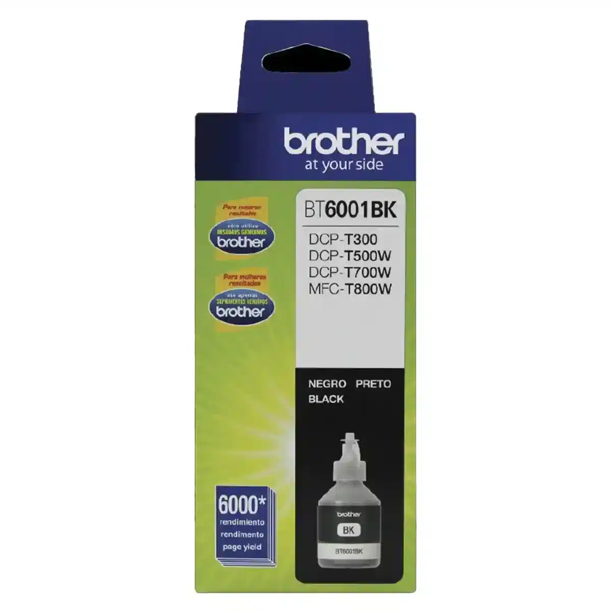 foto frontal estudio Botella Tinta Brother Original BT6001BK Negra 108ml